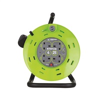Status 25 Mtr - 13 amp - M Frame - 4 Socket Outlet with Thermal Cut Out - Green - Cable Reel